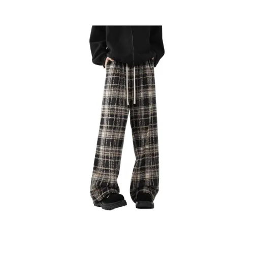 Luosamen Casual Pants Unisex Tie Dye Black Plaid