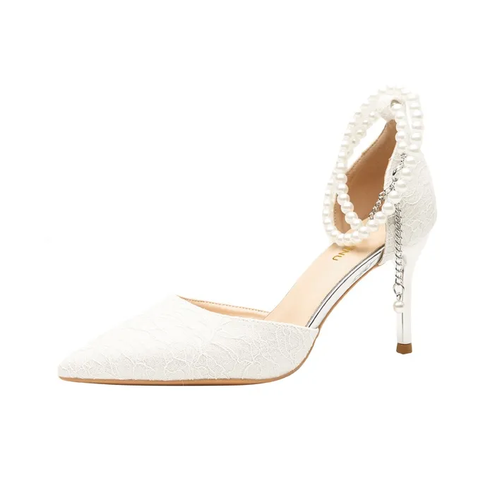 Dunnu Slim Heel High Heels Women's White-1