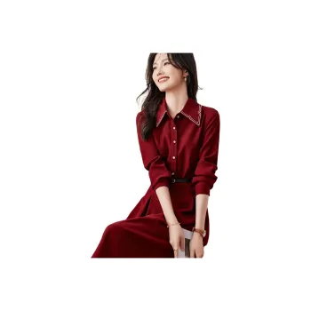 Like The Age Of Water Spring Short Sleeved Dress Slim Fit Women's Red