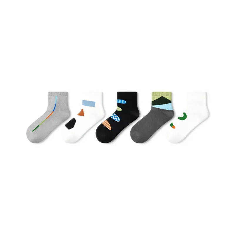 Primeet Ankle Socks Men's 5 Pack Geometric Pattern-32
