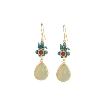 Fu Ru Ji Hetian Jade Earrings Pale Greenish White Jade Women's