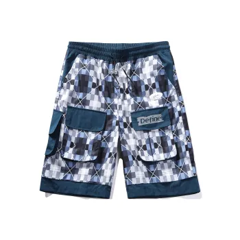 Guuka Casual Shorts Men Blue Plaid