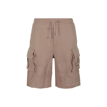 BALMAIN Embossed logo Cotton Bermuda Shorts