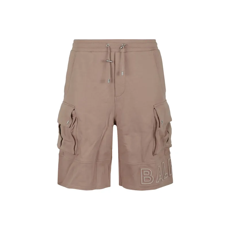 BALMAIN Embossed logo Cotton Bermuda Shorts-0