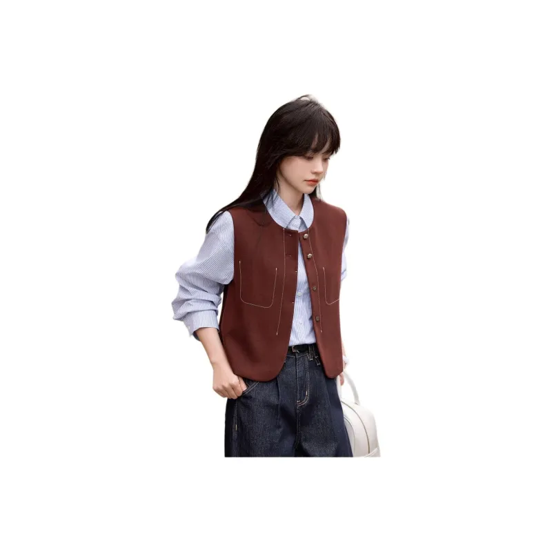 Flowers In Water Vest Women's Dark Red-2