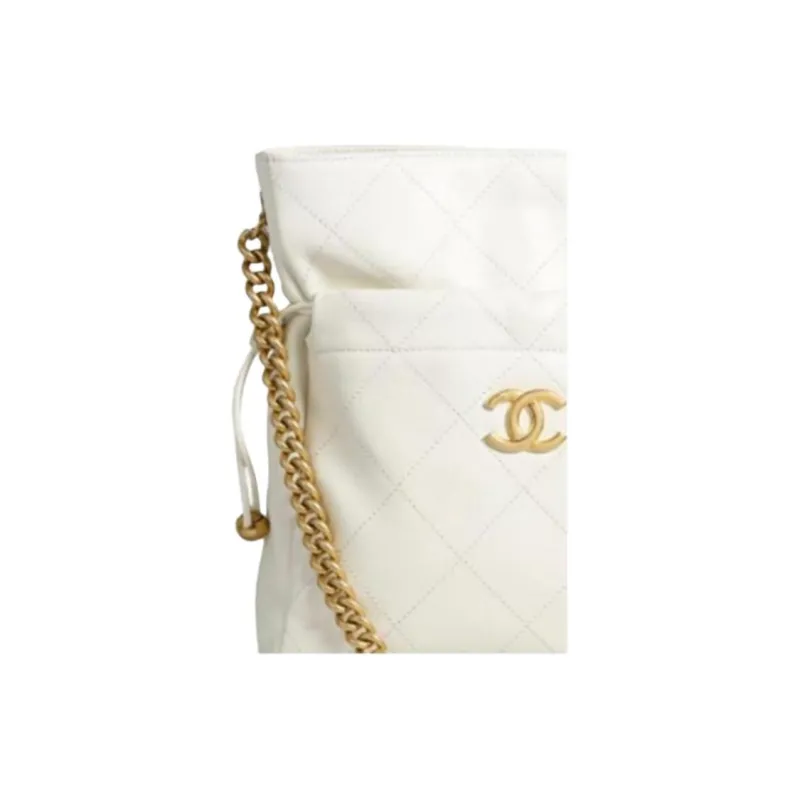 CHANEL 22c Early Spring Sheepskin Bucket Bag, Shoulder Bag, Crossbody Bag Women's White-2