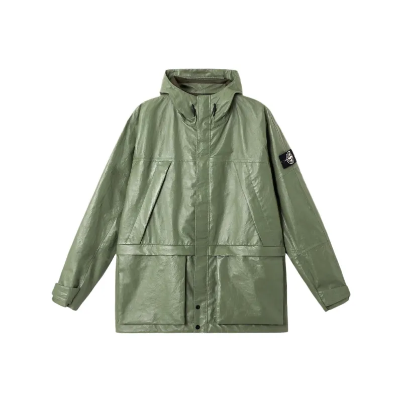 STONE ISLAND Leather Jacket Unisex Sage Green-0