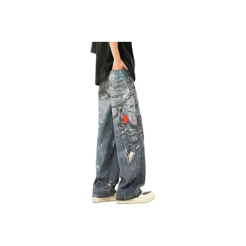 HSWLD Clean Fit Chinese Fashion Trend Vintage Straight Fit Wide Leg Bootcut Pants Jeans Unisex Blue-0