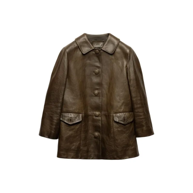 PRADA SS25 Leather Jacket Men's Tea Brown-0