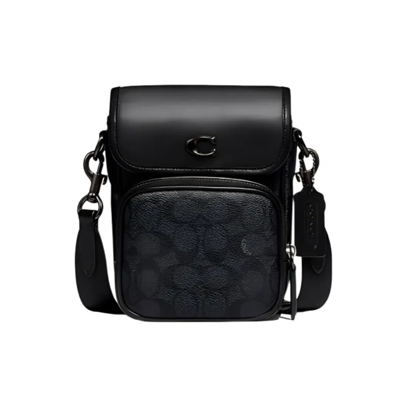 COACH Cow Leather Crossbody Bag, Shoulder Bag Mini Men's Black-0