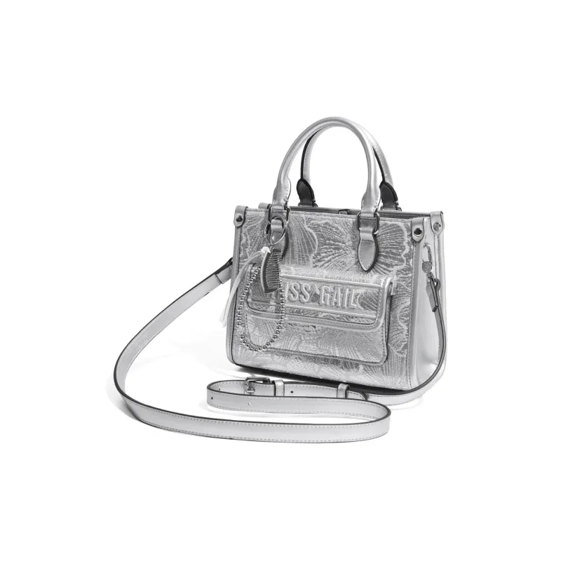 MISS GAIL Synthetic Leather Shoulder Bag, Crossbody Bag, Handbag Regular Women's Floral Silver-3