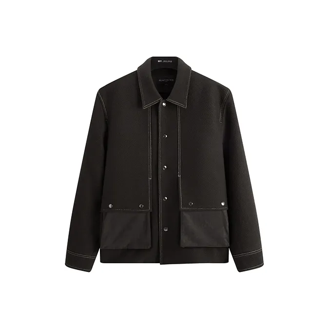 PEACEBIRD MEN Faux Suede Patchwork Lapel Casual Coat Unisex-0