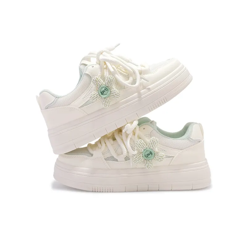 SNXR Slip Resistant Shock Absorbers Low Top Skateboard Shoes Women's White Green-2