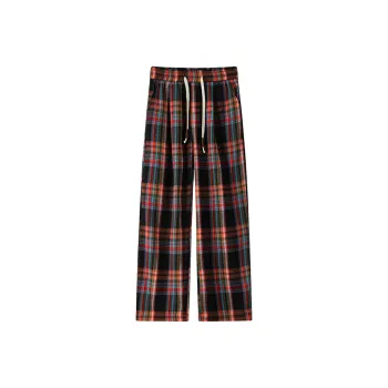 KSEK Casual Pants Unisex Red Plaid