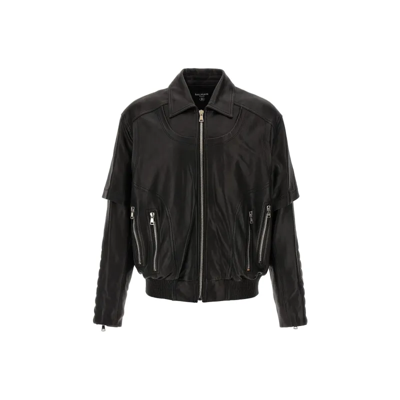 BALMAIN Layered Leather Jacket-0