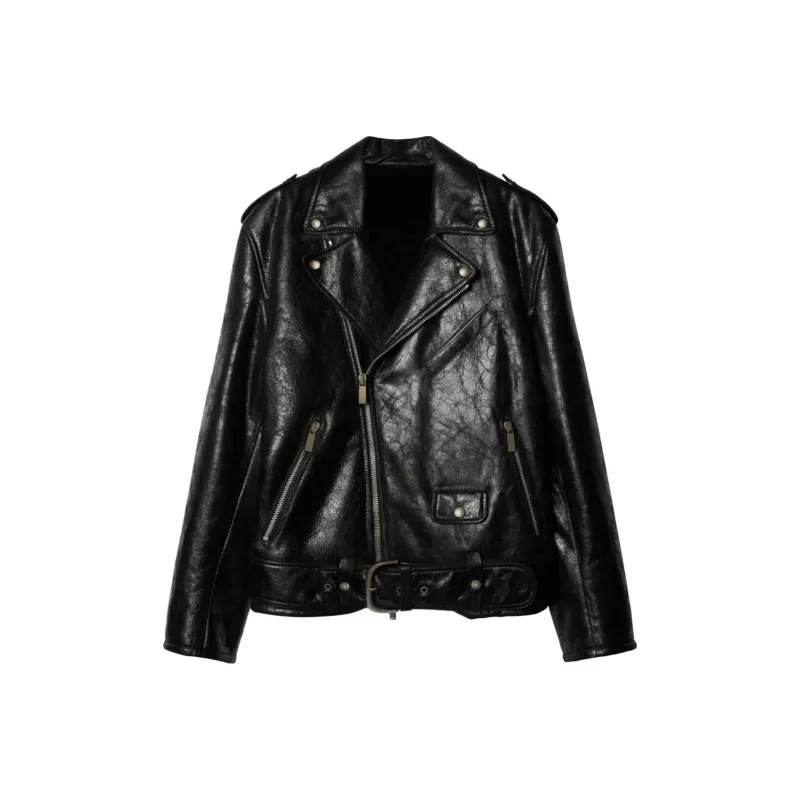 OFF-WHITE Crinkled Leather Biker Jacket-0