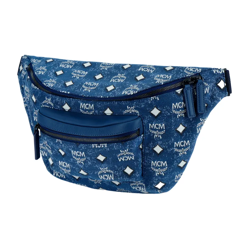 MCM Fursten Visetos Denim Jacquard Nappa Leather Trim Shoulder Bag, Crossbody Bag, Fanny Pack Regular Women's Blue-1
