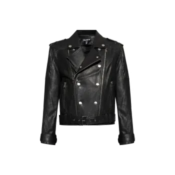 BALMAIN Double breasted Leather Biker Jacket