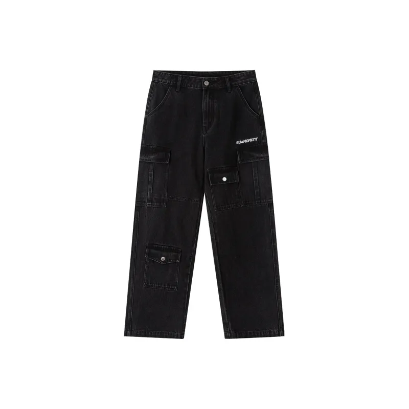 Suamoment American Spring And Fall Casual Loose Fit Long Jeans Unisex-4
