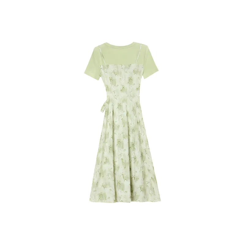 AHDO Short Sleeved Dress Women's Light Green-1