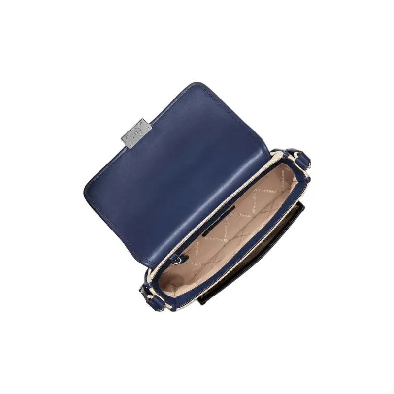 MICHAEL KORS Bradshaw Fabric Crossbody Bag, Shoulder Bag Medium Size Women's Beige & Marine Blue-1