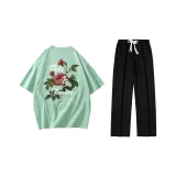 Clothing Set (Top Light Green+Pants Black)