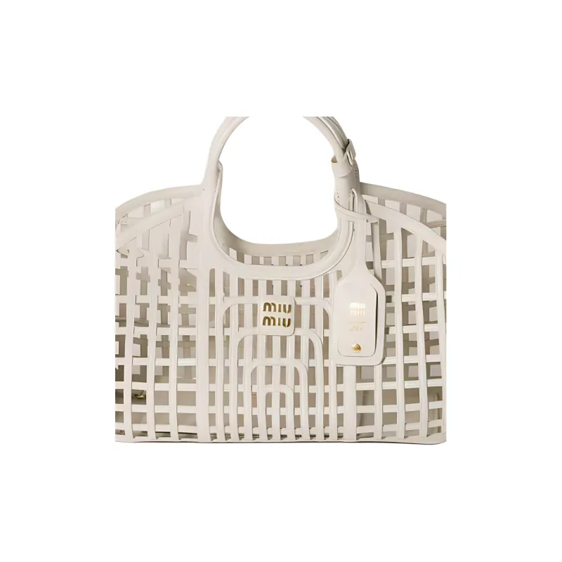 MIU MIU Cow Leather Handbag Unisex White-6