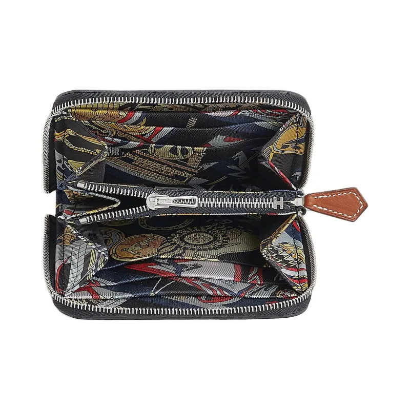 HERMES Silk'In Evercolor & Barenia Calfskin Wallet Women's Black & Yellow-1