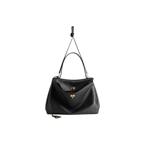Balenciaga Rodeo Cow Leather One Shoulder Handbag Large Size Women's Black
