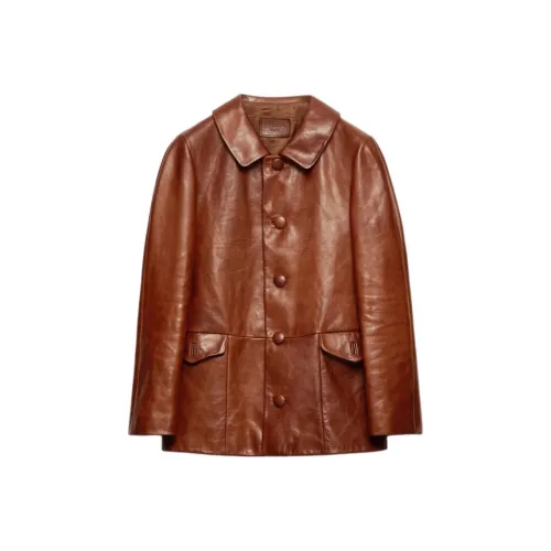PRADA SS25 Leather Jacket Men's Brown