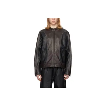 DIESEL Leather Jacket Men's Black Brown
