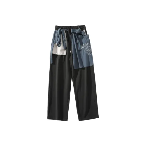 A SQUARE ROOT Knitted Sports Pants Unisex Black Gray Color