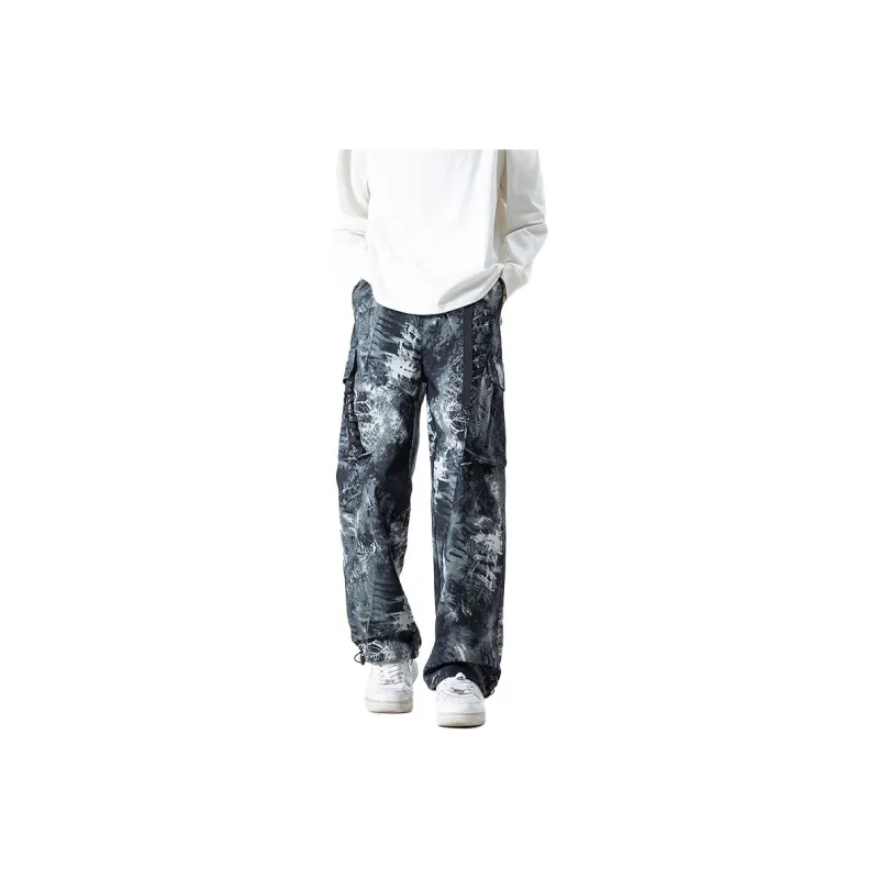 33TH Cargo Pants Unisex Camouflage Jungle Gray-0