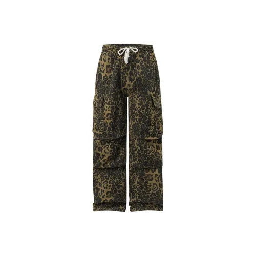 LOOX! Cargo Pants Unisex Leopard Print Coffee