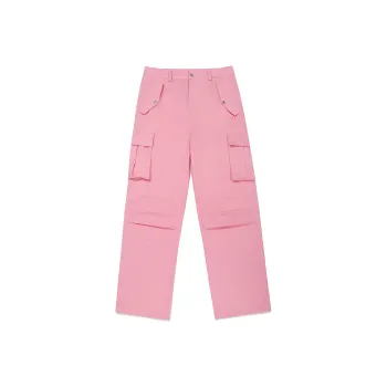 Guuka Couple Leg Pleated Straight Fit Parachute Pants Loose Fit Unisex Pink
