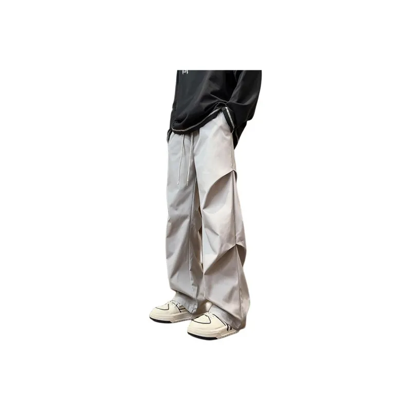 HOKLV Workwear Style Vintage Casual Pants, Wide Leg Straight Fit With A Draping Effect Unisex-0