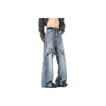 SWAMP AREA Jeans Unisex Blue Patchwork