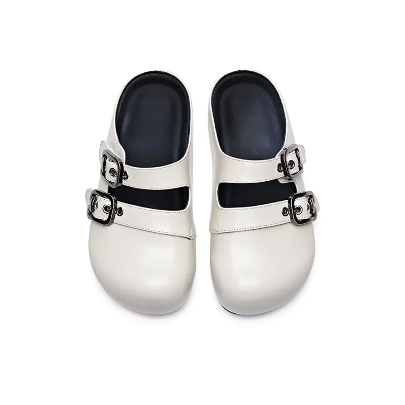 BURGELY Rubber Sole Leather Patchwork Quiet Closed Toe Slippers Women's-10