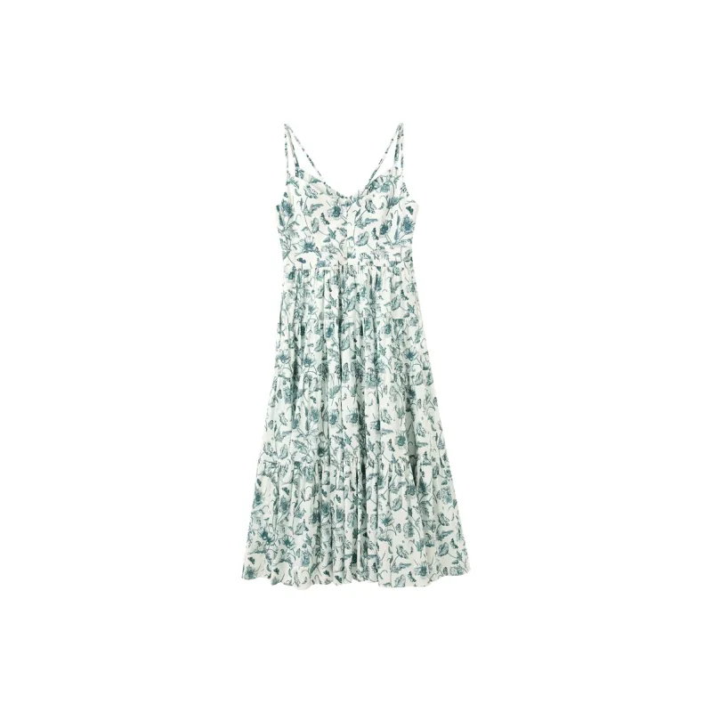3COLOUR Sleeveless Dress Women's Green Beige Floral-1
