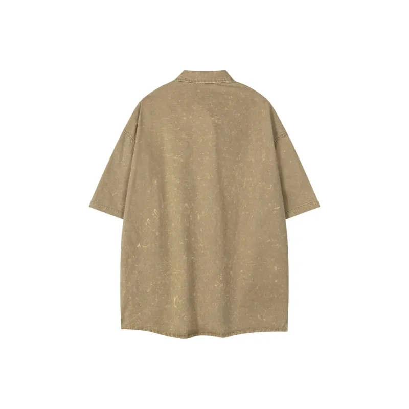 BONAS Loose Fit Casual Short Sleeved Shirt Unisex Khaki-1