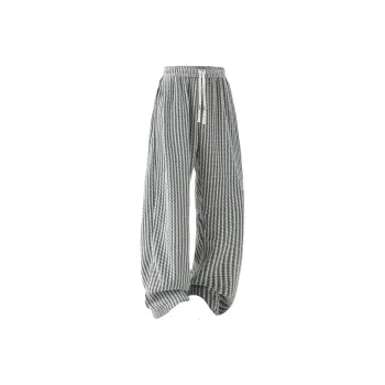HOKLV Casual Pants Unisex Black White Stripes