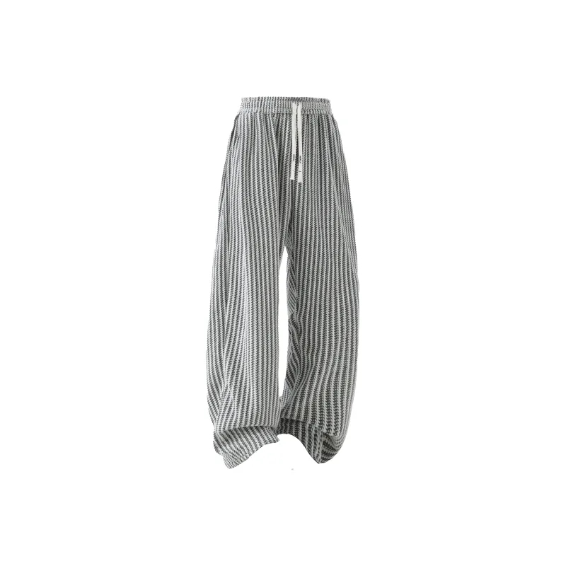 HOKLV Casual Pants Unisex Black White Stripes-0