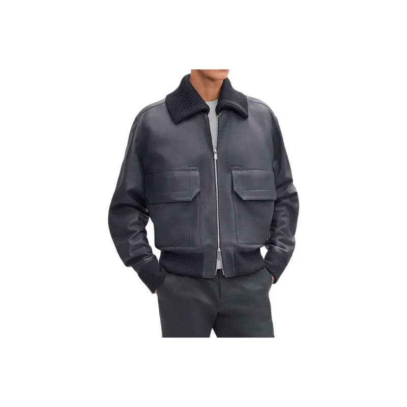 HERMES Leather Jacket Men's Black-0