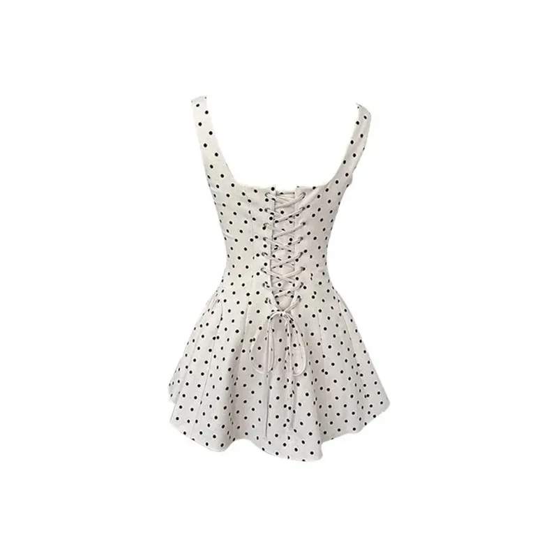 GUOZHEN Slip Dress Women's Polka Dot Lace Up-1