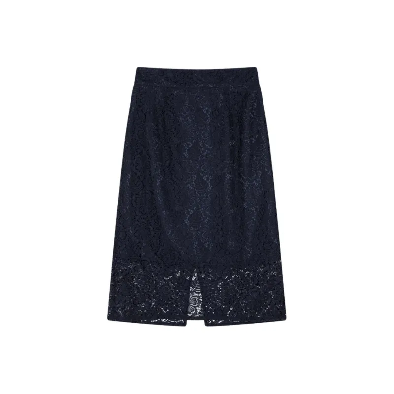 IHIMI Casual Long Skirt Women's Navy Blue-2