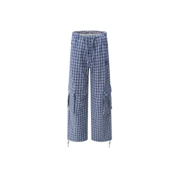 GBXM Casual Pants Unisex Blue Plaid