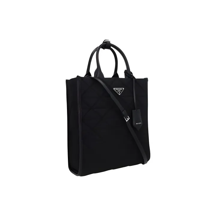 PRADA Leather With Canvas With Nylon Tote Bag, Shopping Bag, Shoulder Bag, Handbag Unisex Black-1