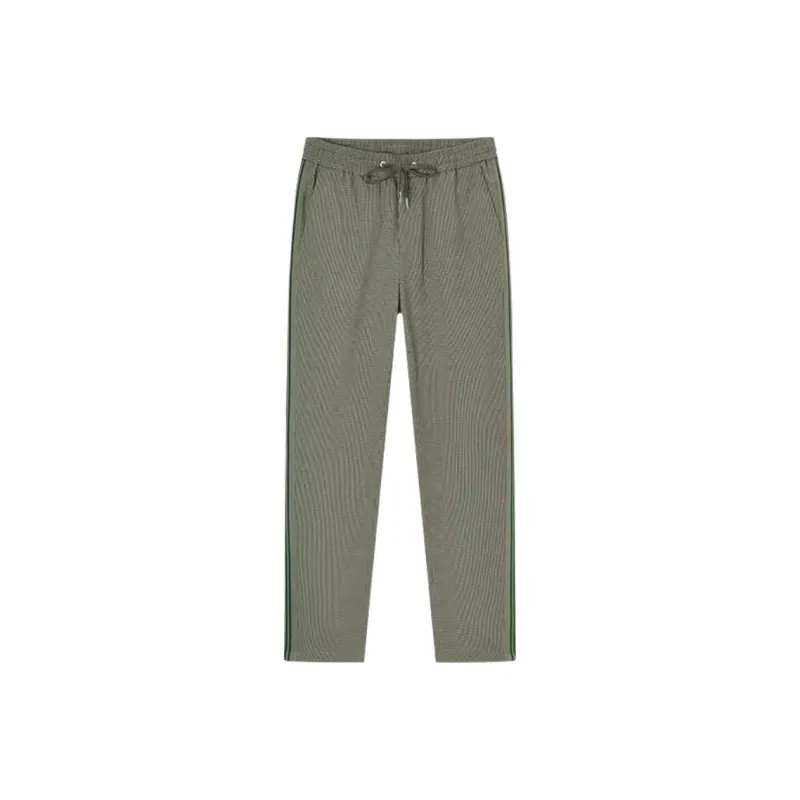 DEGAIA Casual Pants Men's Gray Green Houndstooth-0