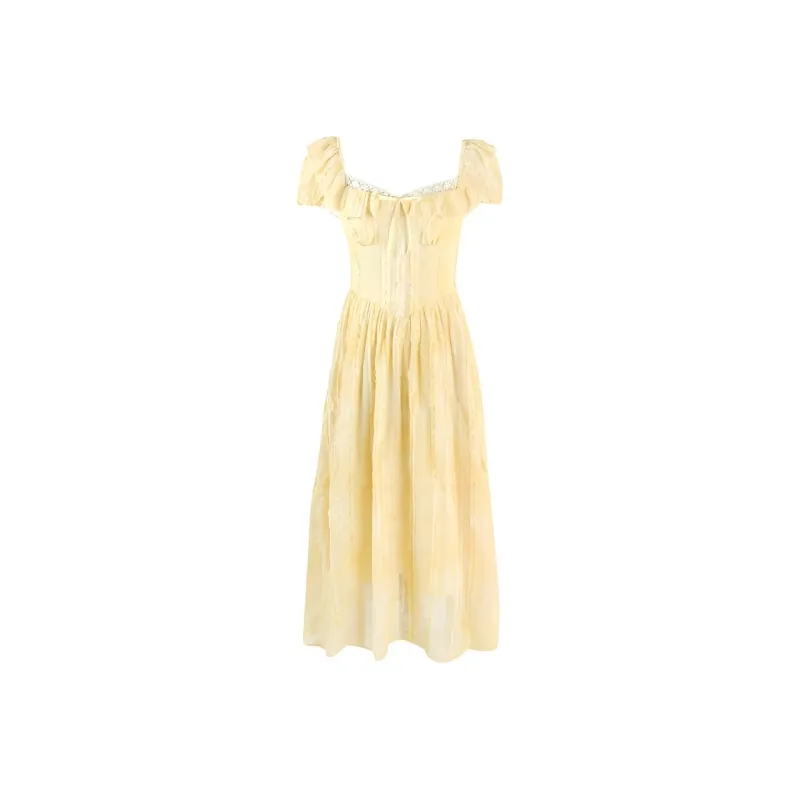 Mu Xiao Xin Short Sleeved Dress Women's Yellow-2