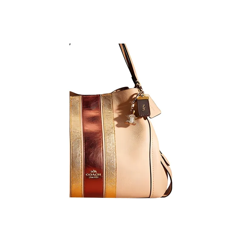 COACH Edie Pebbled Leather Portable Crossbody Bag Shoulder Bag Large Size Women's Beech Wood Color-3